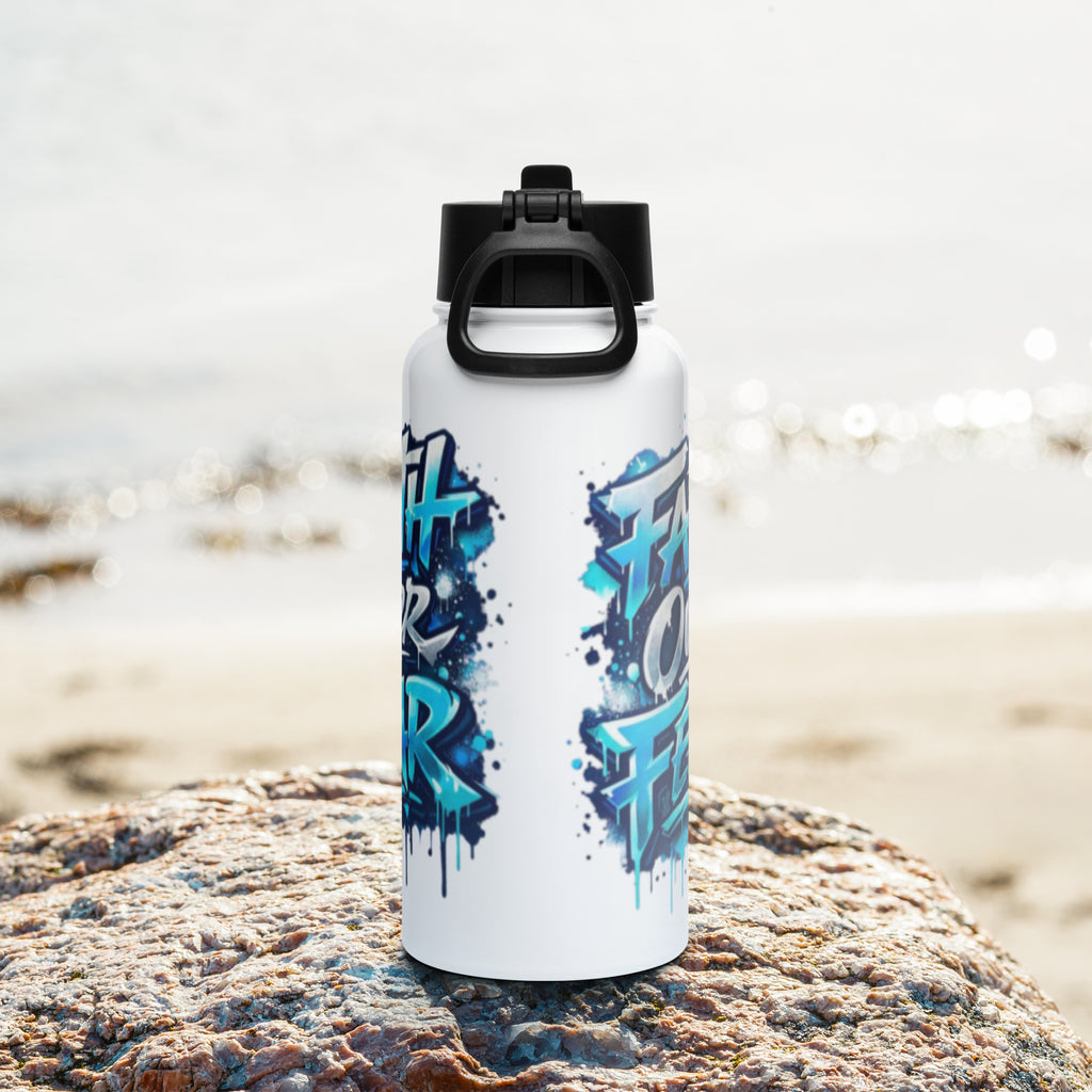 Faith over Fear - Stainless steel water bottle with a straw lid - Christian Apparel by BASR Clothing