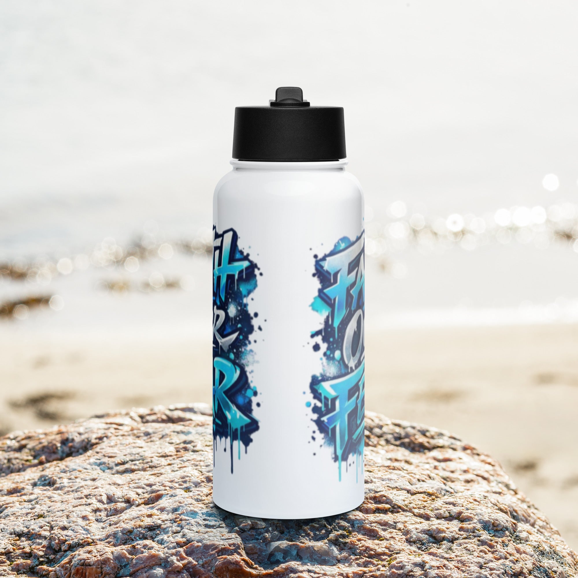 Faith over Fear - Stainless steel water bottle with a straw lid - Christian Apparel by BASR Clothing