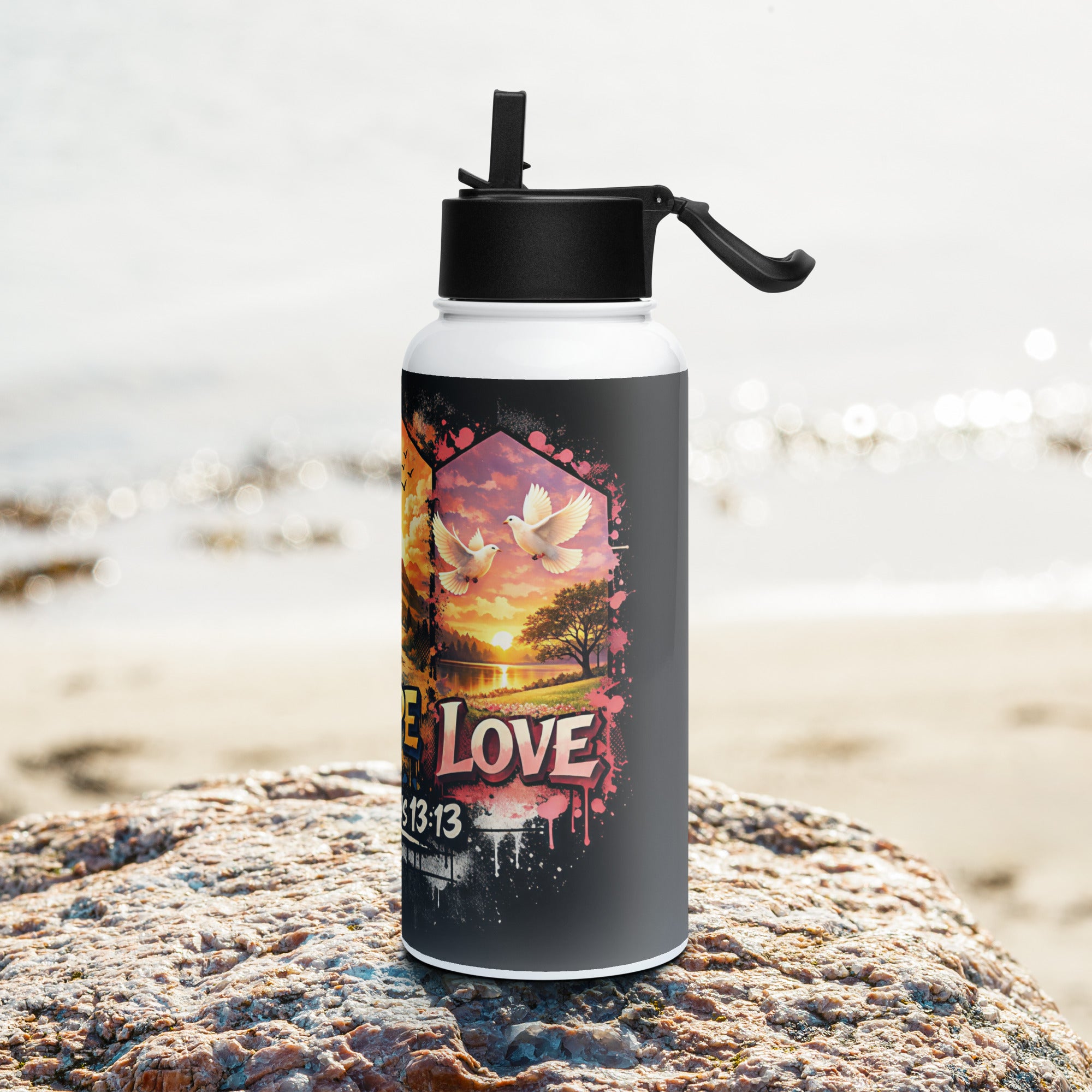 Jesus is my King - Stainless steel water bottle with a straw lid - Christian Apparel by BASR Clothing