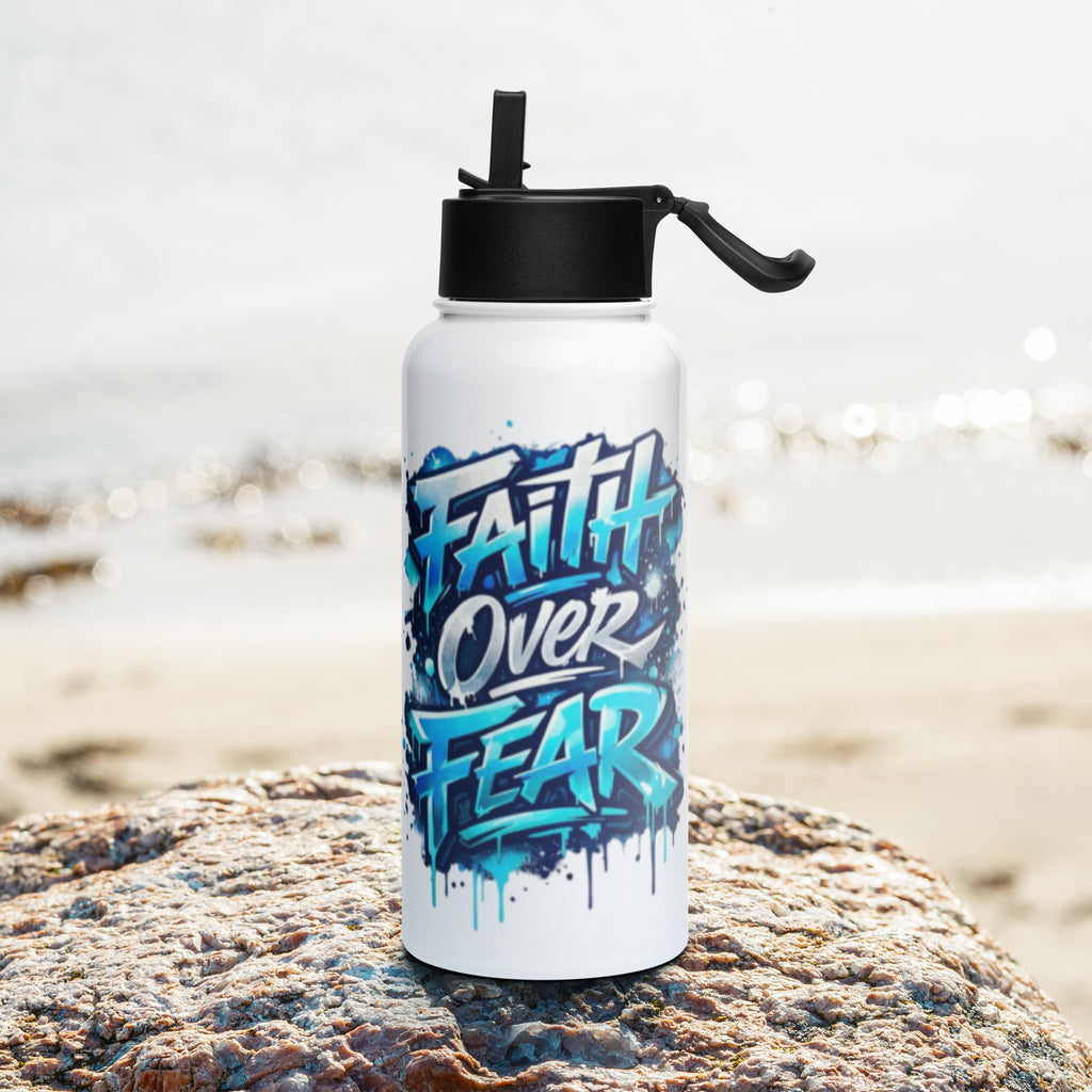 Faith over Fear - Stainless steel water bottle with a straw lid - Christian Apparel by BASR Clothing