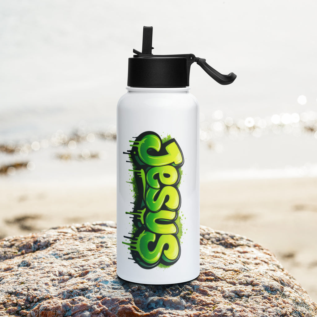 Jesus - Stainless steel water bottle with a straw lid - Christian Apparel by BASR Clothing