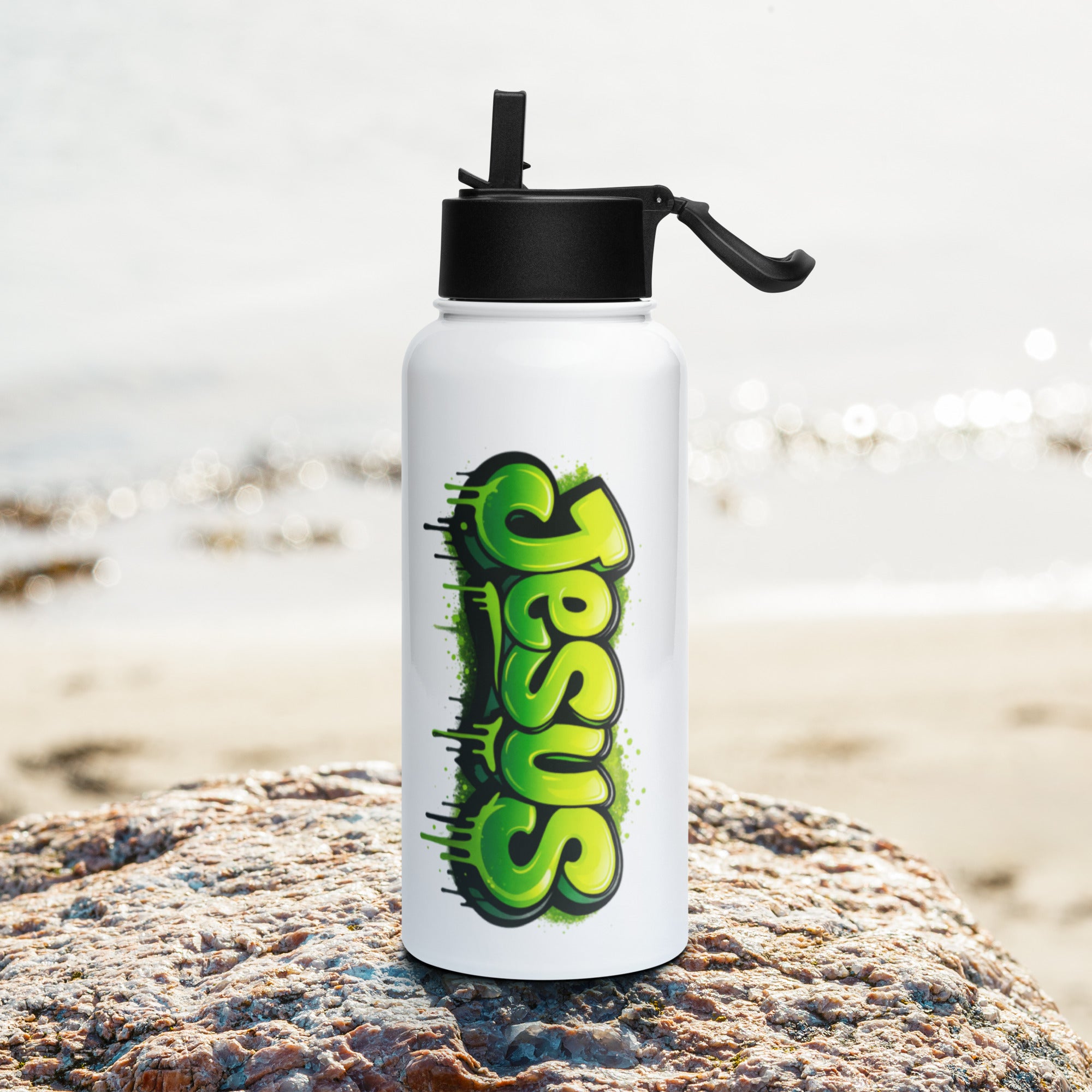 Jesus - Stainless steel water bottle with a straw lid - Christian Apparel by BASR Clothing