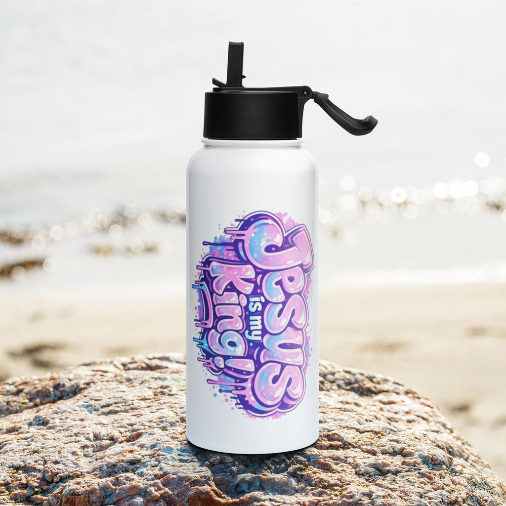 Jesus is my King - Stainless steel water bottle with a straw lid - Christian Apparel by BASR Clothing