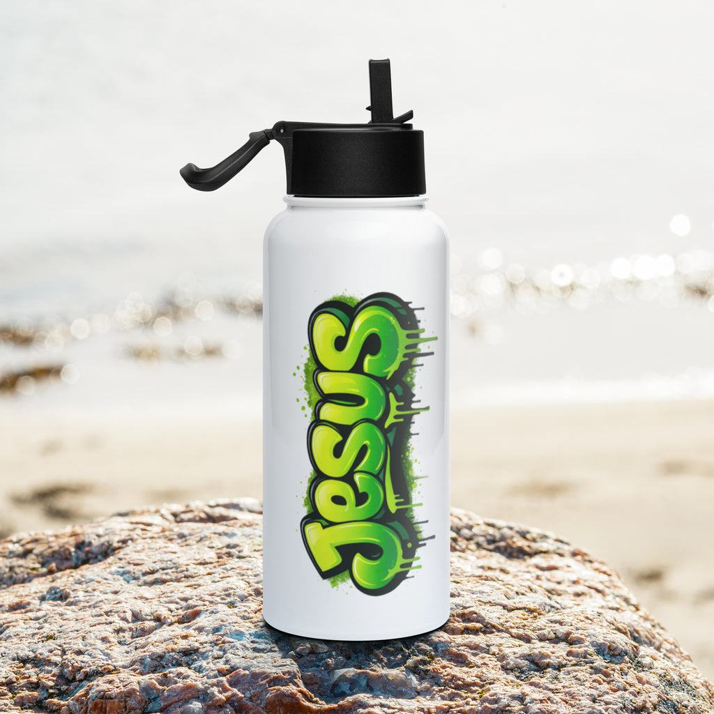 Jesus - Stainless steel water bottle with a straw lid - Christian Apparel by BASR Clothing
