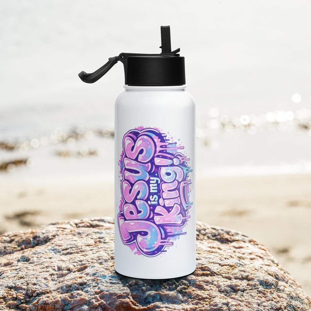 Jesus is my King - Stainless steel water bottle with a straw lid - Christian Apparel by BASR Clothing