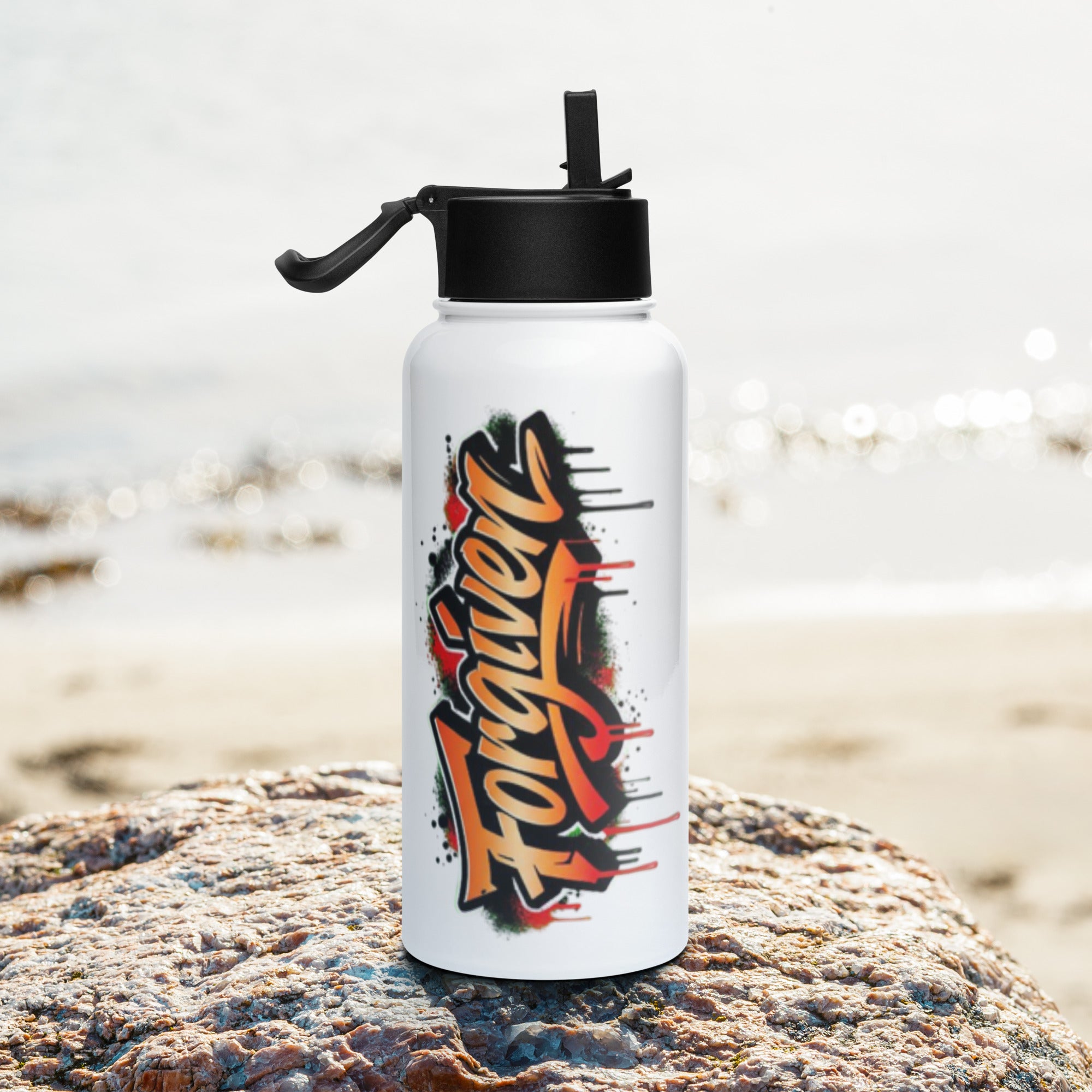 Forgiven - Stainless steel water bottle with a straw lid - Christian Apparel by BASR Clothing