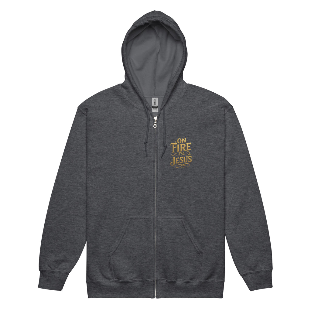 On Fire for Jesus - Unisex heavy blend zip hoodie - Christian Apparel by BASR Clothing